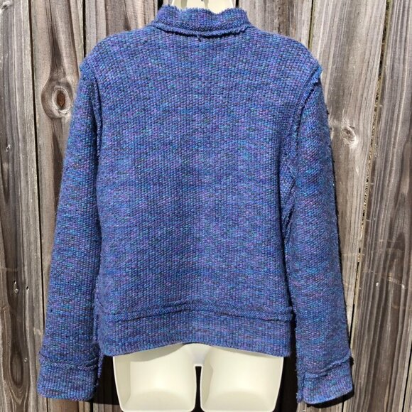 White + Warren Large Wool Cardigan Jacket Blue Purple Top Button Gray Sweater - Picture 6 of 8